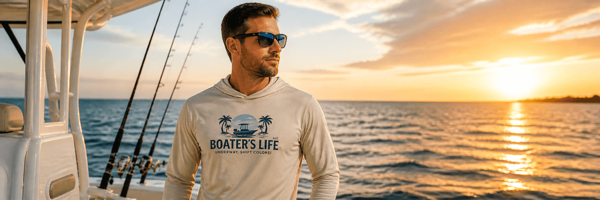 Boater on the water in Boater's Life apparel